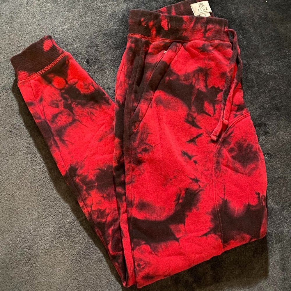 Zine Mens Small Black and Red Tie-dye Sweatpants
